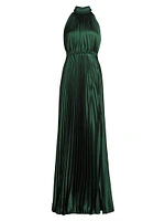 Jacqueline Satin Pleated Halter Gown