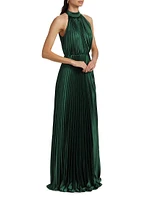 Jacqueline Satin Pleated Halter Gown