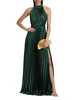 Jacqueline Satin Pleated Halter Gown