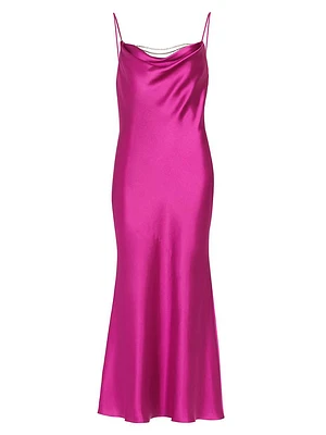 Antione Crystal Satin Cowlneck Midi-Dress