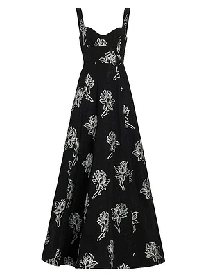 Thalia Floral Jacquard A-Line Gown