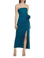 Corinne Strapless Rosette Midi-Dress