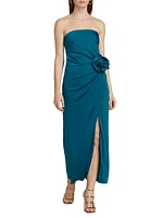 Corinne Strapless Rosette Midi-Dress