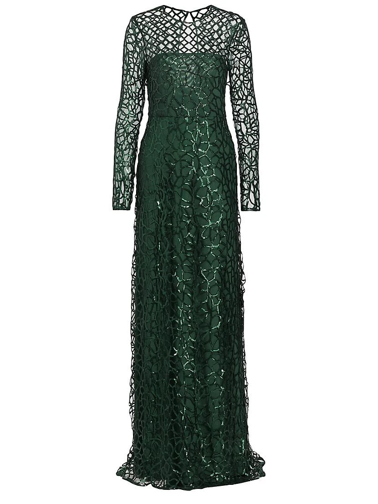 Aimee Sequin Long-Sleeve Gown