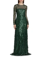 Aimee Sequin Long-Sleeve Gown