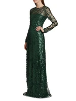 Aimee Sequin Long-Sleeve Gown