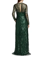 Aimee Sequin Long-Sleeve Gown