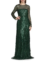 Aimee Sequin Long-Sleeve Gown