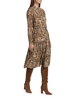 Snakeskin Belted Midi-Dress