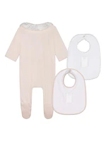 Baby Girl's Pajama Footie & 2-Pack Bibs Set