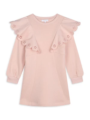 Little Girl's & Eyelet Ruffle-Trim Sweatshirt Dress