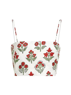 Dina Floral Linen Crop Top