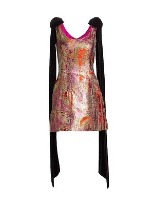 Metallic Brocade Bow Minidress