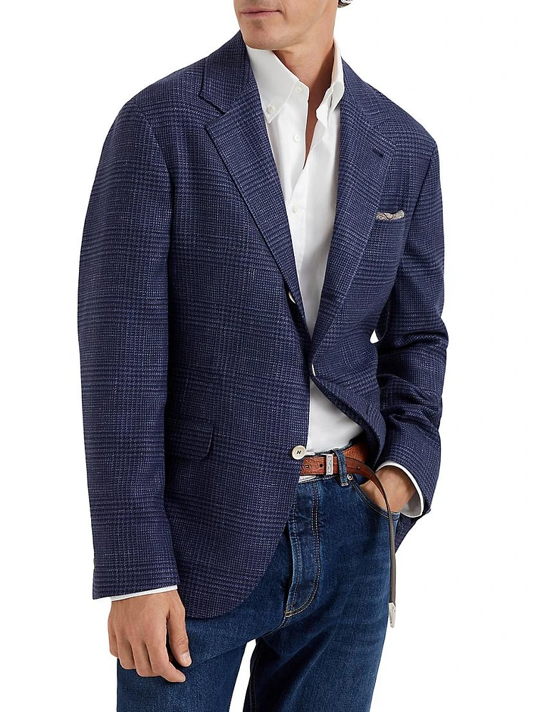 Comfort Wool, Silk and Linen Prince of Wales Deconstructed Blazer