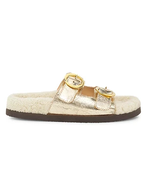 Yuki Shearling-Trimmed Leather Sandals