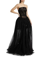 Embroidered Tulle Ball Gown