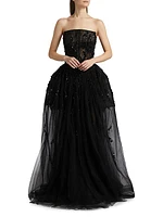 Embroidered Tulle Ball Gown