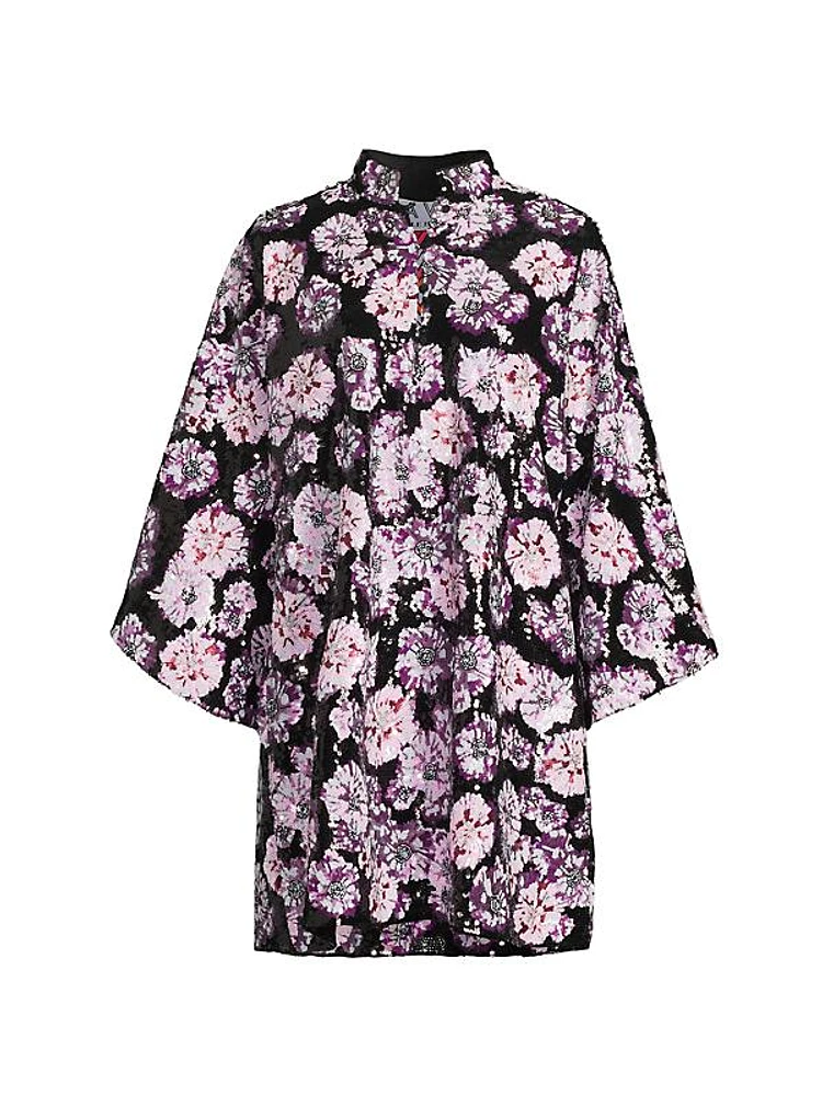 Floral Sequined Mini Caftan