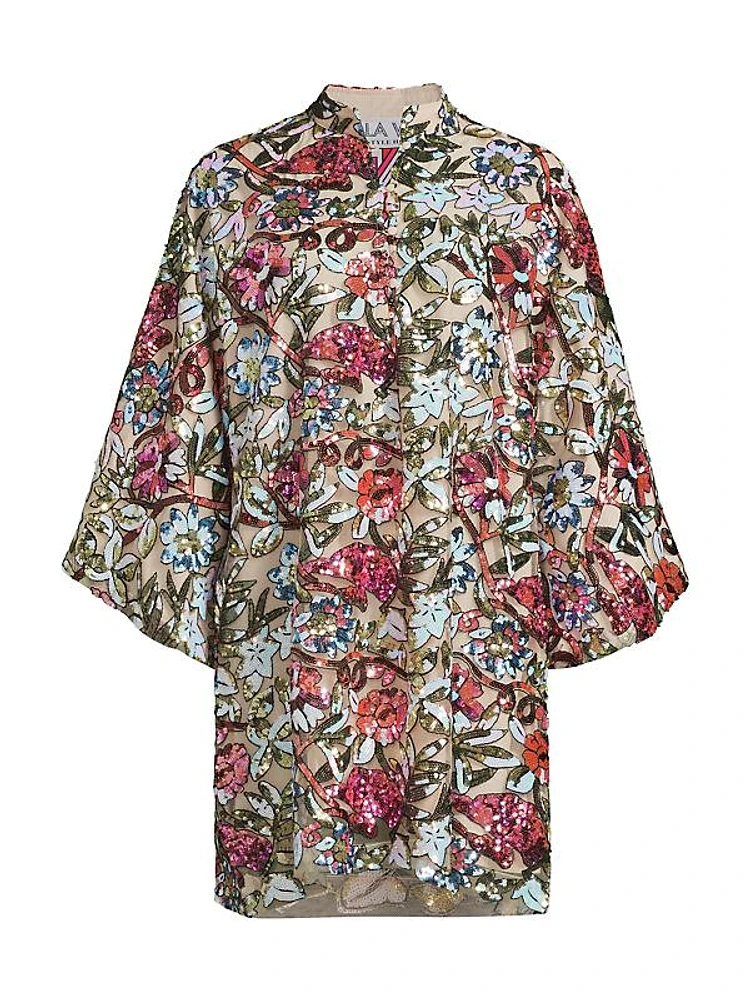 Floral Sequined Mini Kaftan