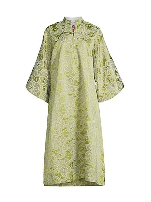 Satin & Floral-Lace Midi Caftan