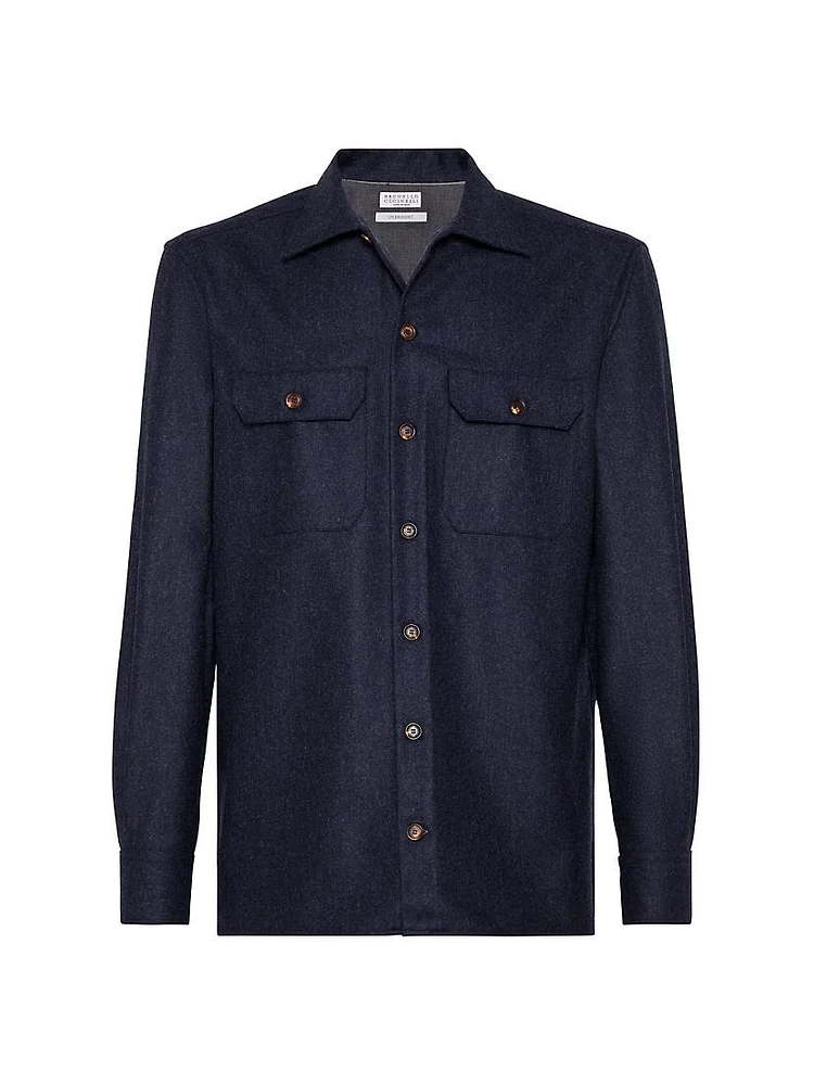 Virgin Wool Flannel Overshirt with Chest Pockets