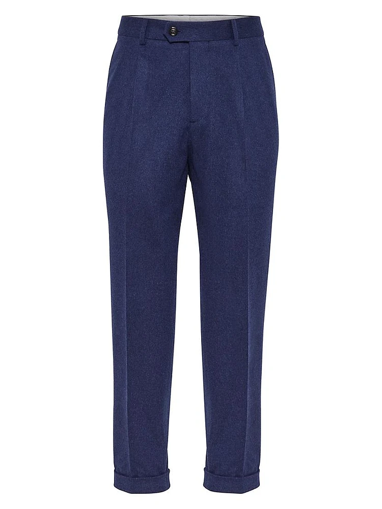 Wool and Cashmere Combed Flannel Leisure Fit Trousers