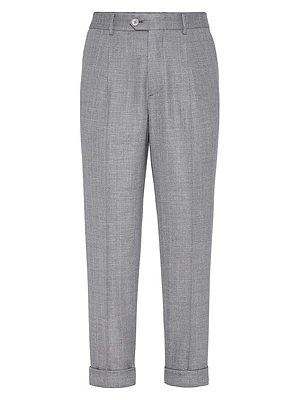 Comfort Wool, Silk and Linen Chevron Leisure Fit Trousers