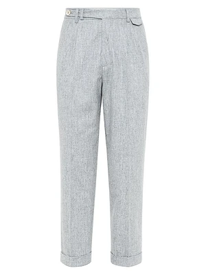 Virgin Wool Flannel Leisure Fit Trousers With Double Pleats And Tabbed Waistband