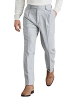 Virgin Wool Flannel Leisure Fit Trousers With Double Pleats And Tabbed Waistband