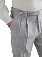 Virgin Wool Flannel Leisure Fit Trousers With Double Pleats And Tabbed Waistband