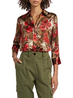 Dani Three-Quarter-Sleeve Silk Blouse