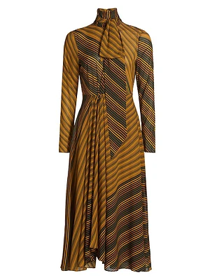 Noven Striped Mock-Turtleneck Midi-Dress