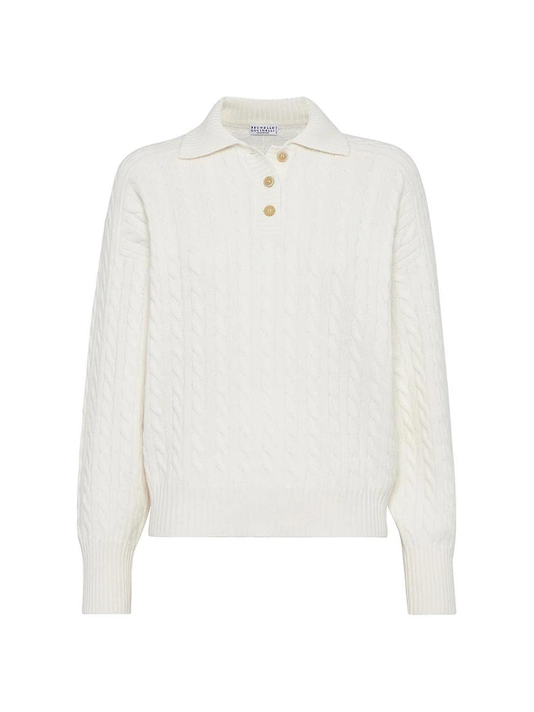 Cashmere Cable Knit Polo Sweater