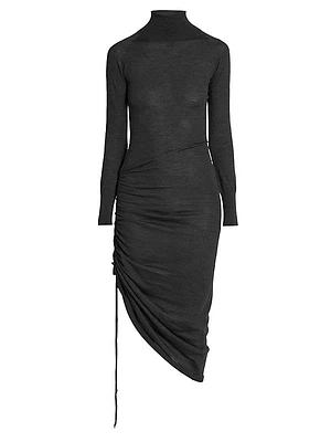 Draped Wool Ruched Midi-Dress