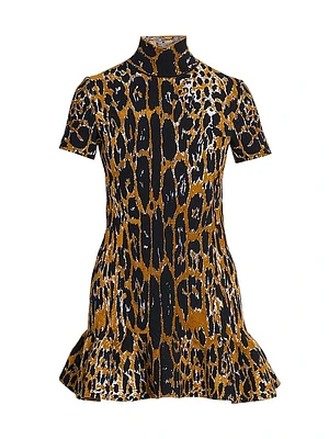 Leopard Jacquard Flounce Minidress