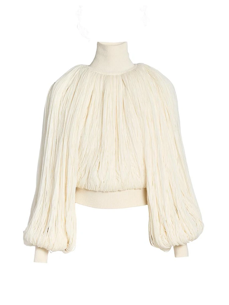 Fringes Wool Turtleneck Blouse