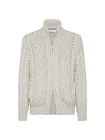 Flecked Soft Cashmere Cable Knit Cardigan with Zipper