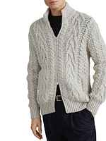 Flecked Soft Cashmere Cable Knit Cardigan with Zipper