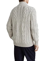 Flecked Soft Cashmere Cable Knit Cardigan with Zipper