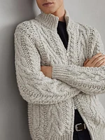 Flecked Soft Cashmere Cable Knit Cardigan with Zipper