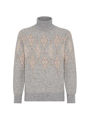 Geometric Jacquard Turtleneck Sweater