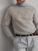 Geometric Jacquard Turtleneck Sweater