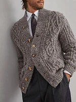 Virgin Wool and Cashmere Cable Knit Cardigan