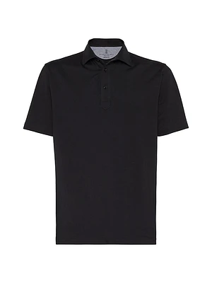 Cotton Jersey Basic Fit Polo with Shirt Style Collar