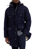 Bonded Wool Flannel Down Coat with Detachable Hood