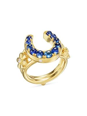 Horseshoe 18K Yellow Gold, Blue Sapphire & 0.14 TCW Diamond Ring