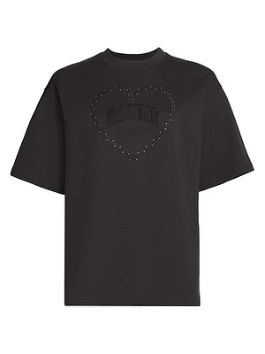 Embroidered Heart Cotton T-Shirt