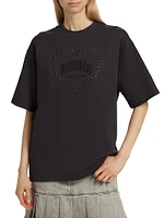 Embroidered Heart Cotton T-Shirt