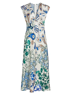 Laida Floral Satin Fit & Flare Midi-Dress