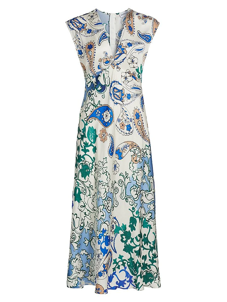 Laida Floral Satin Fit & Flare Midi-Dress